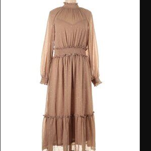 NWT August Sky - Metallic Dot Long Sleeve Dress In Khaki